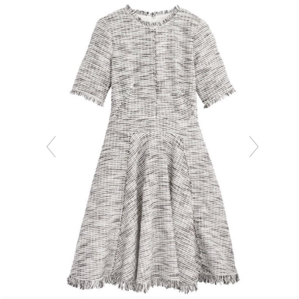 REBECCA TAYLOR Tweed Boucle Fringe tailored dress sz 4 - Picture 2 of 8